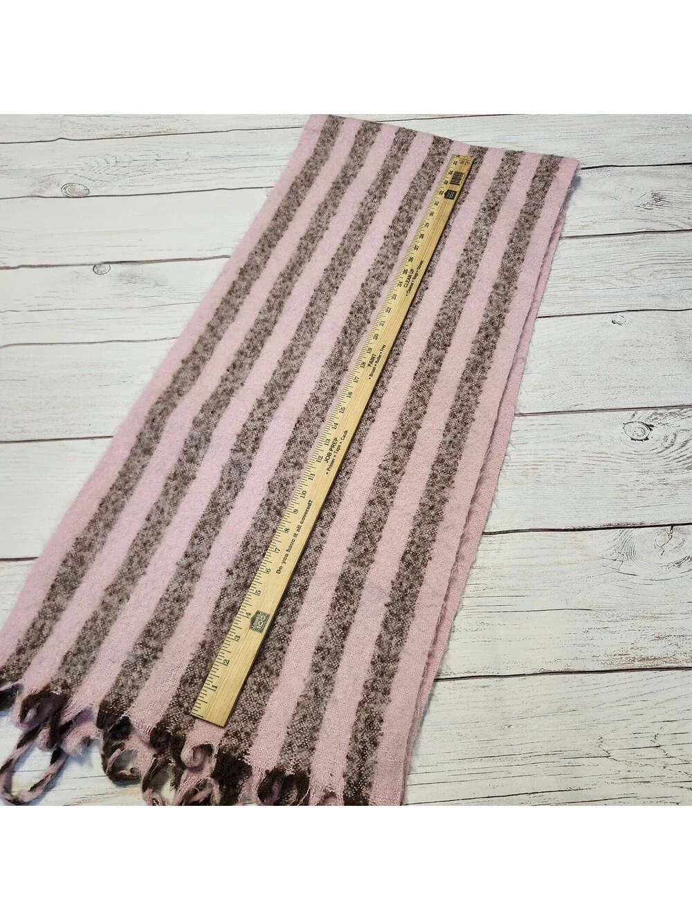Anthropologie Pink and Brown Striped Wool Blend Scarf with Fringe